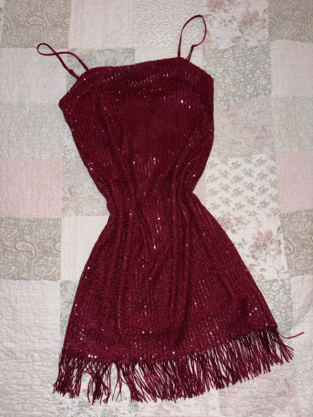 Maroon/Wine Red Sequin Fringe Bodycon Dress